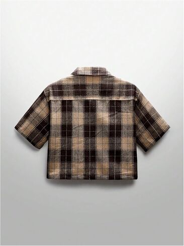 GORGLITTER Men's Gingham Cropped Shirt Button Up Y2K Rhinestone Short Sleeve Boxy Collared Plaid Streetwear Crop Tops in Saudi Arabia
