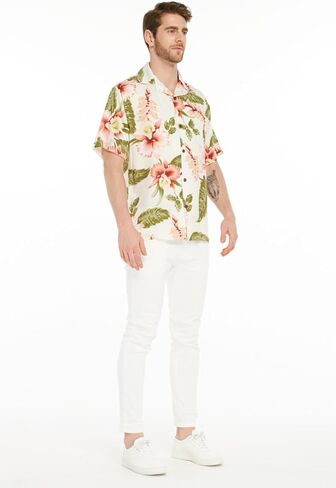 Matchable Couple Hawaiian Luau Shirt or Butterfly Dress in Cream Rafelsia in Saudi Arabia