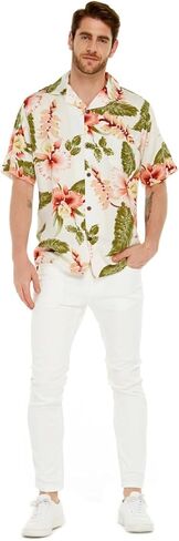 Matchable Couple Hawaiian Luau Shirt or Butterfly Dress in Cream Rafelsia in Saudi Arabia