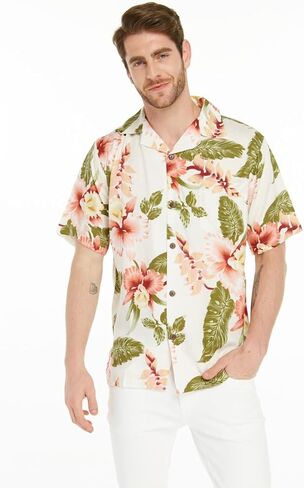 Matchable Couple Hawaiian Luau Shirt or Butterfly Dress in Cream Rafelsia in Saudi Arabia