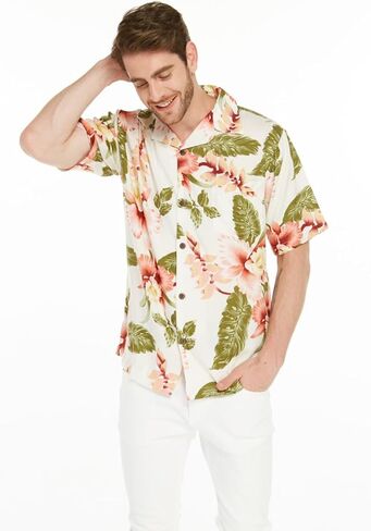 Matchable Couple Hawaiian Luau Shirt or Butterfly Dress in Cream Rafelsia in Saudi Arabia
