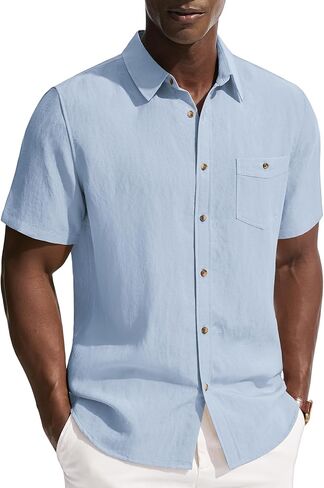PJ PAUL JONES Mens Linen Shirts Short Sleeve Button Down Shirt Wrinkle Free Dress Shirt Casual Summer Shirt with Pocket in Saudi Arabia