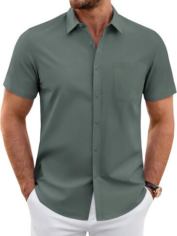 J.VER Mens Short Sleeve Dress Shirts Wrinkle Free Casual Button Down Shirt Summer Stretch Formal Shirt with Pocket in Kuwait