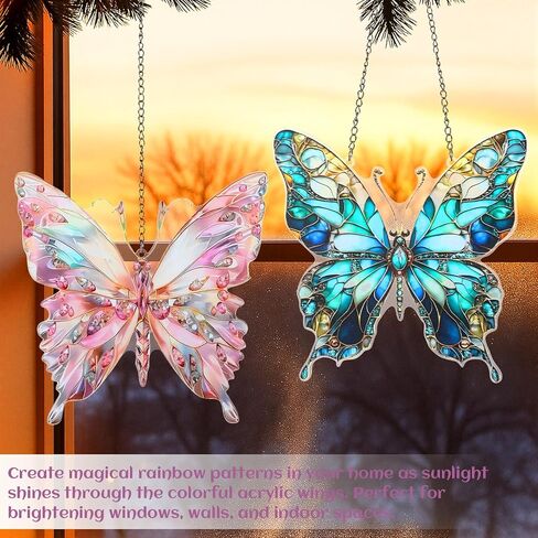 Geelin 2 Pcs Acrylic Butterfly Suncatcher Ornament Stained Glass Butterfly Gifts for Women Colorful Suncatcher Window Hanging Home Garden Decor Spring Birthday for Women & Nature Lovers in Saudi Arabia