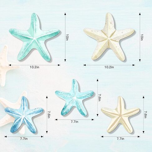 KOYILTD 5 Pcs Beach Wall Art Coastal Nautical Starfish Wall Decor Natural Wood Finish Wall Hanging Home Decor for Bathroom Living Room Patio, Flat Not 3D Artificial Starfish (Unique) in Saudi Arabia