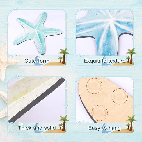KOYILTD 5 Pcs Beach Wall Art Coastal Nautical Starfish Wall Decor Natural Wood Finish Wall Hanging Home Decor for Bathroom Living Room Patio, Flat Not 3D Artificial Starfish (Unique) in Saudi Arabia