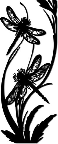 لوحة فنية جدارية على شكل يعسوب معدني من JEWLOVE بتصميم نباتي - ديكور للحديقة الخارجية والفناء للسياج ومنطقة حمام السباحة، هدية معلقة مقاومة للطقس للنساء in Kuwait