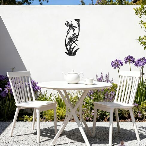 لوحة فنية جدارية على شكل يعسوب معدني من JEWLOVE بتصميم نباتي - ديكور للحديقة الخارجية والفناء للسياج ومنطقة حمام السباحة، هدية معلقة مقاومة للطقس للنساء in Kuwait