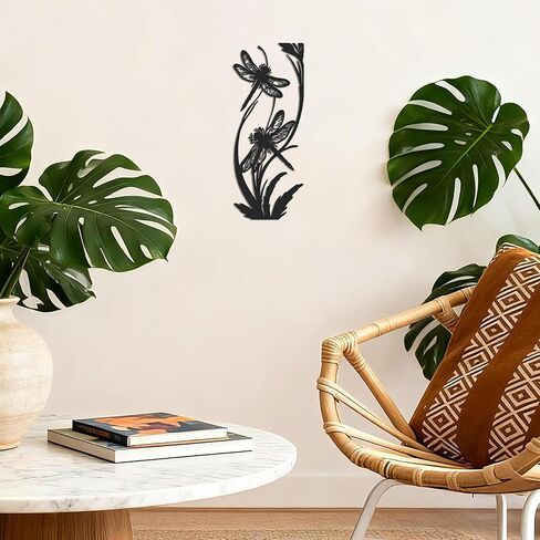 لوحة فنية جدارية على شكل يعسوب معدني من JEWLOVE بتصميم نباتي - ديكور للحديقة الخارجية والفناء للسياج ومنطقة حمام السباحة، هدية معلقة مقاومة للطقس للنساء in Kuwait