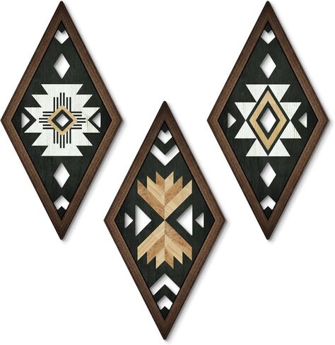 Putuo Decor Aztec Wall Decor Set of 2, Wooden Western Wall Art, Geometric Wooden Decoration, Native American Tribal Southwestern Boho Decorative Hanging Plaques for Living Room Bedroom Entryway in Saudi Arabia