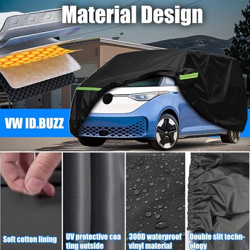 غطاء سيارة لمعرف VW. Buzz، قماش Dupont Oxford، حماية لجميع المواسم، غطاء مقاوم للماء لمعرف VW. عازل للضجيج والشمس، مزود بشرائط عاكسة، سهل التركيب، أسود in Saudi Arabia