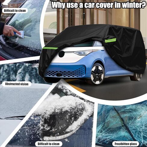 غطاء سيارة لمعرف VW. Buzz، قماش Dupont Oxford، حماية لجميع المواسم، غطاء مقاوم للماء لمعرف VW. عازل للضجيج والشمس، مزود بشرائط عاكسة، سهل التركيب، أسود in Saudi Arabia