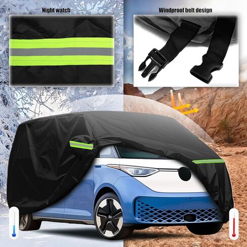 غطاء سيارة لمعرف VW. Buzz، قماش Dupont Oxford، حماية لجميع المواسم، غطاء مقاوم للماء لمعرف VW. عازل للضجيج والشمس، مزود بشرائط عاكسة، سهل التركيب، أسود in Saudi Arabia