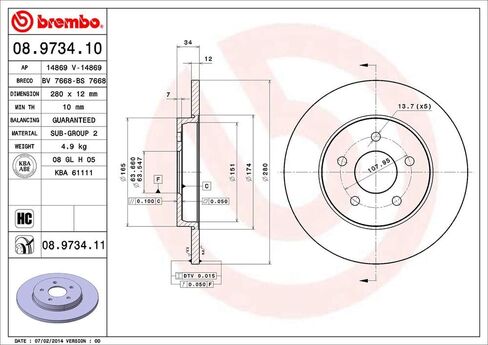 Brembo 08.9734.11 UV Coated solid Rear Brake Rotor FORD/FORD (CHANGAN)/JAGUAR OE# 1676983 in Saudi Arabia