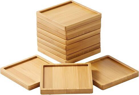 Bamboo Coasters Blank Mats for Crafts — DIY Mosaic Tile Base, Small Indoor Plant Coasters, Reusable Eco-Friendly Design (10 Pcs Square) in Saudi Arabia
