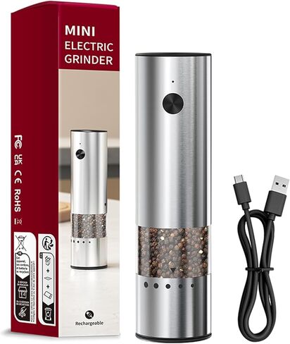 Stainless steel Electric Salt and Pepper Grinder Set,Large Capacity Automatic Pepper Mill Grinder with Upgraded Rechargeable Charge Base and LED Light,Adjustable Coarseness, Easy to clean in Saudi Arabia