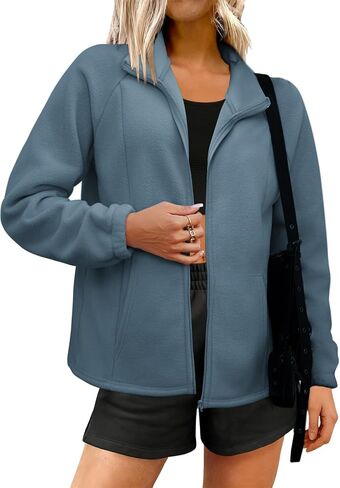 Womens Zip Up Fleece Jacket With 6 Pockets Casual Long Sleeve Fall Winter Fashion Outfits Clothes 2026 in Saudi Arabia