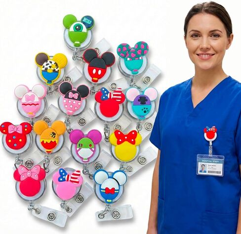 15 حزمة من بكرات الشارات القابلة للسحب لممرضات الأطفال - حامل شارة تعريف الأذن لطيف على شكل فأر مع سلك مقوى بطول 24 بوصة (50 ألف+ مسح) - هدايا كبيرة لطلاب وموظفي التمريض RN BSN LPN in Kuwait