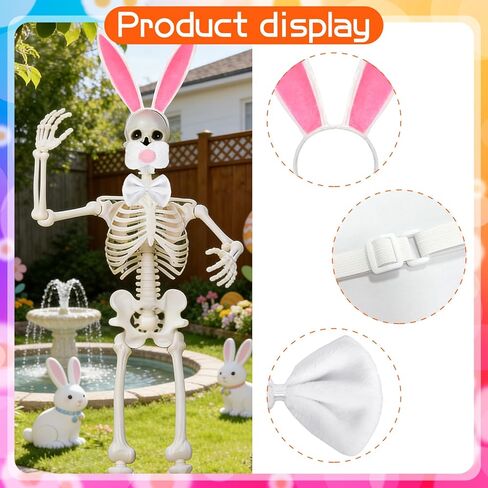 3 قطع 12 قدم هيكل عظمي لعيد الفصح أرنب إكسسوارات عملاقة الحجم هيكل عظمي زي مجموعة اضافية كبيرة عيد الفصح عقال الأرنب الأنف ربطة الديكور ل 12 قدم هيكل عظمي تأثيري ديكور المنزل ساحة الحديقة in Kuwait