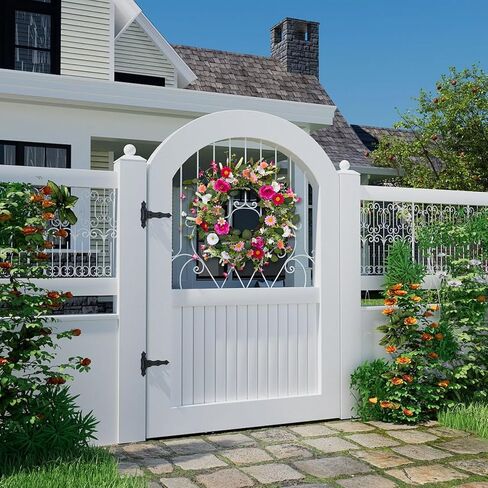 24 Inch Spring and Summer Wreath for Front Door Anemone Daisy Lavender Floral Wreath with Eucalyptus Greenery for Indoor Outdoor Easter Decor in Saudi Arabia