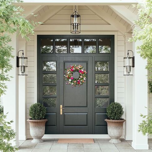 24 Inch Spring and Summer Wreath for Front Door Anemone Daisy Lavender Floral Wreath with Eucalyptus Greenery for Indoor Outdoor Easter Decor in Saudi Arabia