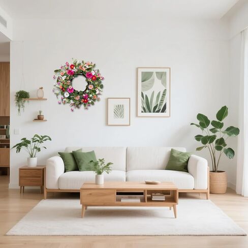 24 Inch Spring and Summer Wreath for Front Door Anemone Daisy Lavender Floral Wreath with Eucalyptus Greenery for Indoor Outdoor Easter Decor in Saudi Arabia