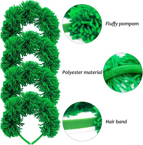 4PCS Green Fluffy Pom Pom Headbands Soft Yarn Hairbands for St Patrick's Day, Halloween, Cosplay & Theme Parties Daily Fashion, Weddings, Dance in Saudi Arabia