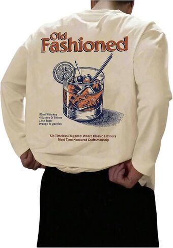 Men's Whiskey Letter Print T Shirts Crew Neck Long Sleeve Pullover Tops Fall Outfits for Men in Saudi Arabia