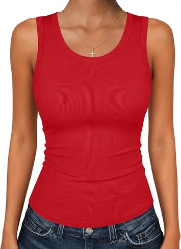 Zeagoo Womens Sleeveless Ribbed Tank Tops 2024 Scoop Neck Knit Summer Top Casual Basic Slim Fitted Cami Tee Shirts in Kuwait
