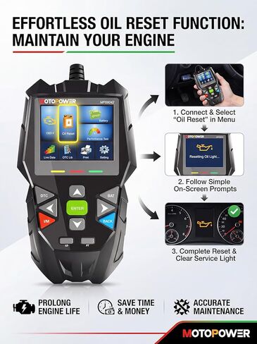 MOTOPOWER 4 in 1 Code Reader Car Diagnostic Scan Tool Oil Maintenance Reset, Battery Test, Performance Test with Lifetime Update in Kuwait