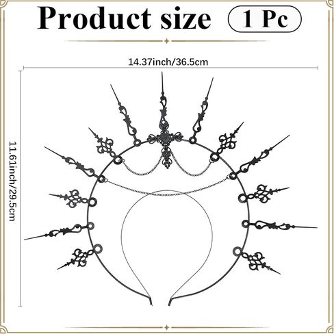Black Halo Crown Spiked Goddess Headpiece Vintage Renfaire Baroque Headdress Fantasy Gothic Cross Headband for Women Wedding Party Cosplay Pageant Halloween Festival Costmue Accessories in Saudi Arabia