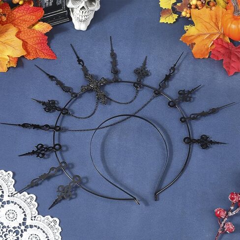 Black Halo Crown Spiked Goddess Headpiece Vintage Renfaire Baroque Headdress Fantasy Gothic Cross Headband for Women Wedding Party Cosplay Pageant Halloween Festival Costmue Accessories in Saudi Arabia