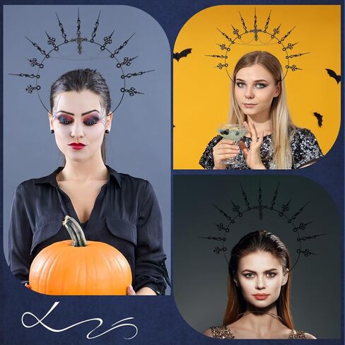 Black Halo Crown Spiked Goddess Headpiece Vintage Renfaire Baroque Headdress Fantasy Gothic Cross Headband for Women Wedding Party Cosplay Pageant Halloween Festival Costmue Accessories in Saudi Arabia