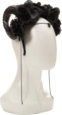 Dreamgirl Mythical Ram's Horn Headpiece - Black Horns with Roses and Chain in Saudi Arabia