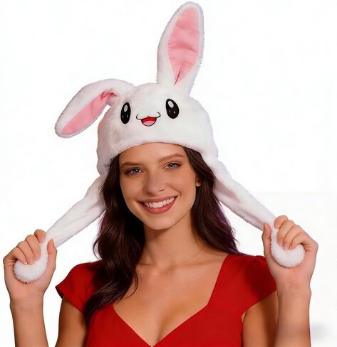 Funny Plush Bunny Jumping Rabbit Cute Unisex Animal Ear Flap Hat with Paws for Women Girls in Saudi Arabia