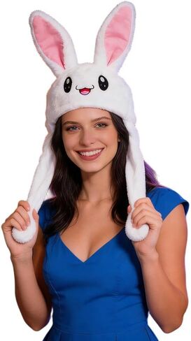 Funny Plush Bunny Jumping Rabbit Cute Unisex Animal Ear Flap Hat with Paws for Women Girls in Saudi Arabia