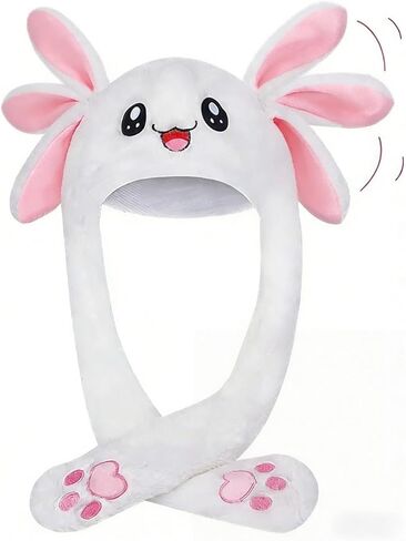 Funny Plush Bunny Jumping Rabbit Cute Unisex Animal Ear Flap Hat with Paws for Women Girls in Saudi Arabia