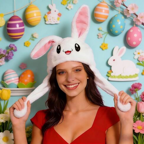 Funny Plush Bunny Jumping Rabbit Cute Unisex Animal Ear Flap Hat with Paws for Women Girls in Saudi Arabia