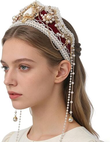 BPURB Women Tudor French Hood Headband Renaissance Anne Boleyn Hat Elizabethan Headwear Halloween Costumes in Saudi Arabia