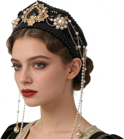 BPURB Women Tudor French Hood Headband Renaissance Anne Boleyn Hat Elizabethan Headwear Halloween Costumes in Saudi Arabia