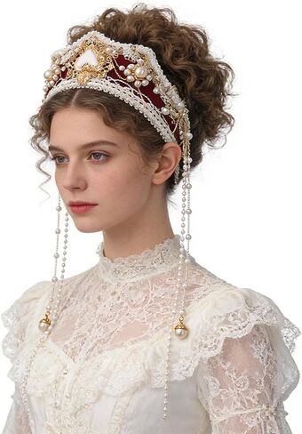 BPURB Women Tudor French Hood Headband Renaissance Anne Boleyn Hat Elizabethan Headwear Halloween Costumes in Saudi Arabia