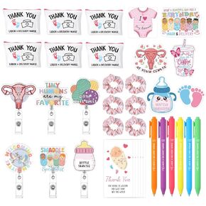 مجموعة هدايا ممرضات العمل والتسليم 36 قطعة من Geyoga تتضمن حقيبة مكياج، ملاحظات لاصقة، بطاقات ربطات شعر من الساتان، أقلام ممرضة، شارة، بكرة، هدايا OBGYN لشكر ممرضات العمل والتوصيل in Kuwait