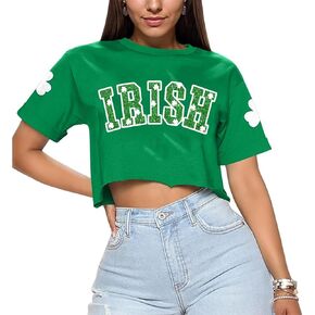 St Patricks Day Shirt Women Pattys Day Crop Top Irish Shamrock Tshirt Lucky Short Sleeve Tops in Kuwait