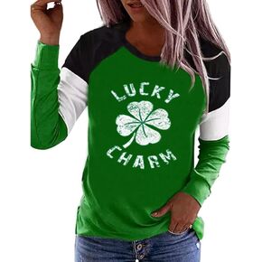 قمصان يوم القديس باتريك للسيدات بأكمام راجلان وقمصان لاكي كلوفر جرافيك للعطلات شامروك in Kuwait