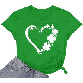 St Patricks Day Women Green Graphic Shirts Cute Lucky Irish Shamrock Short Sleeve Tops Funny Love Bleesed Holiday Printed Tee in Kuwait
