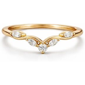 V Shape Chevron Diamond Band Engagement Ring 14K Solid Gold, Milgrain Diamond Wedding Band, Curved Wishbone Ring Dainty Promise Gift For Love in Kuwait