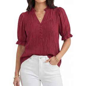 Okiwam ملابس علوية نسائية للربيع 2026 قمصان منتفخة بأكمام قصيرة ورقبة على شكل حرف V بلوزات أنيقة غير رسمية لطيفة ملابس صيفية عصرية in Kuwait