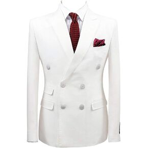 Mens White Double Breasted Blazer Jackets Wedding Groomsmen Suits in Kuwait