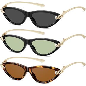 نظارات شمسية كلاسيكية بيضاوية عين القطة للنساء Y2k مصمم عصري بظلال ضيقة ومعابد معدنية للحماية من الأشعة فوق البنفسجية in Kuwait