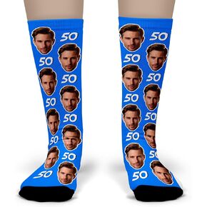 Bleu Reign قم بتحميل جوارب عيد ميلاد مخصصة لوجهك - جوارب صور شخصية مع رقم - هدية مضحكة لأعياد الميلاد المميزة، والحفلات، والذكرى السنوية، وعيد الميلاد in Kuwait